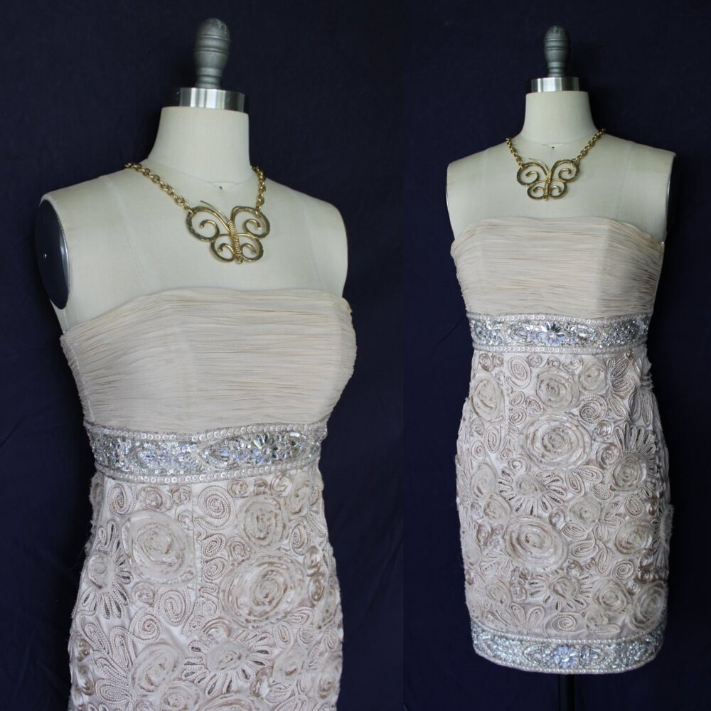 Sue Wong Nocturn Great Gatspy flapper Nude beaded soutache silk lace dress 2